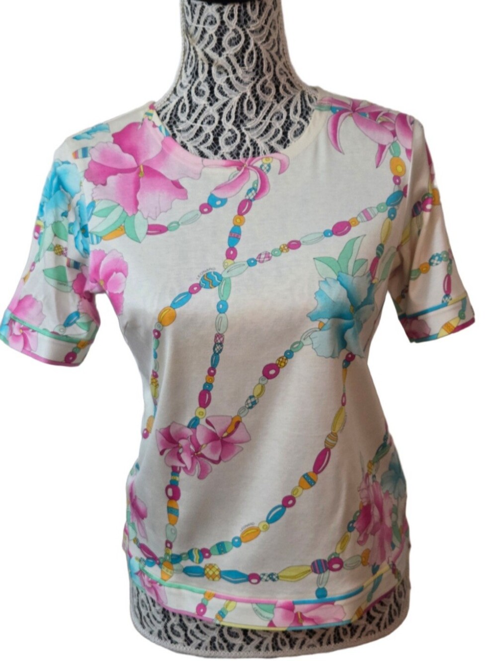 Vintage LEONARD Sport Floral T-Shirt Made in Japan 100% Cotton Sz 38 S